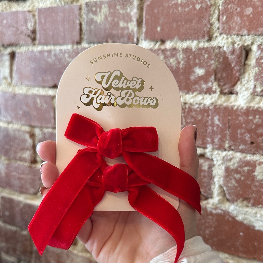 Red Velvet Hair Bows - Set of 2